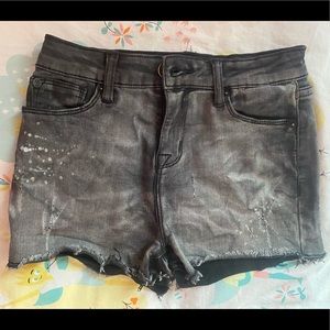 Hudson High Waisted Gray Acid Wash Paint Splattered Frayed Denim Shorts